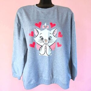 Marie Aristocats Cat Gray Lightweight Sweatshirt with Pink Hearts